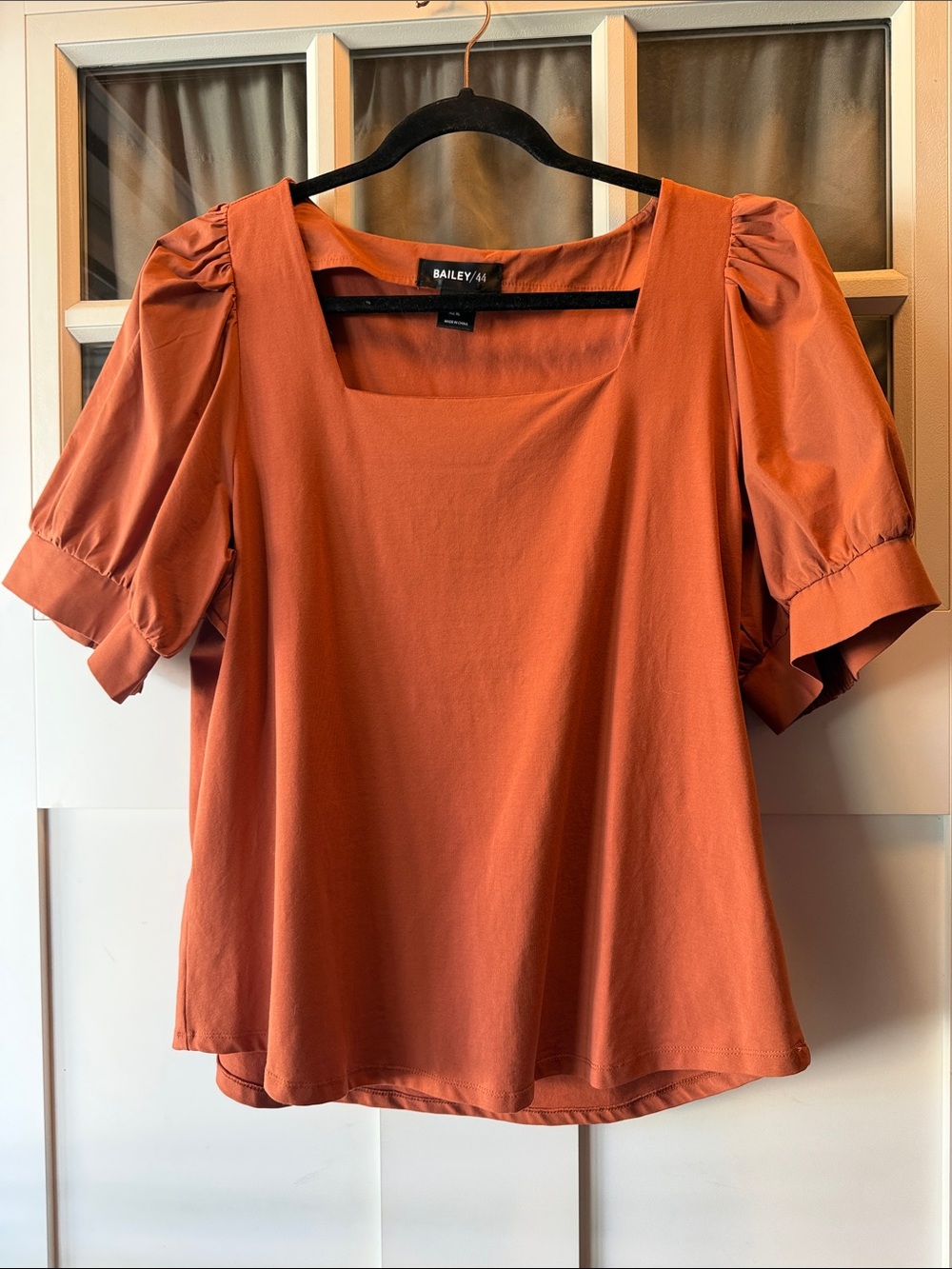 Bailey 44 Terracotta Square Neck Puff Sleeve Top